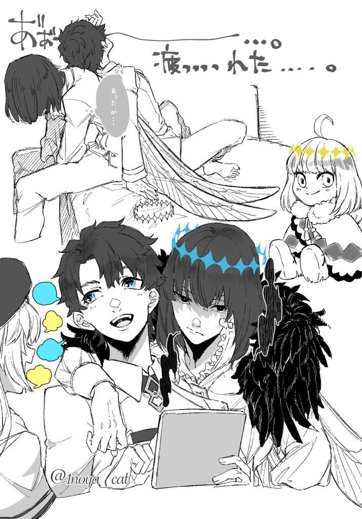 artoria pendragon, fujimaru ritsuka, artoria caster, and oberon (fate and 1 more) drawn by 1noya_cat