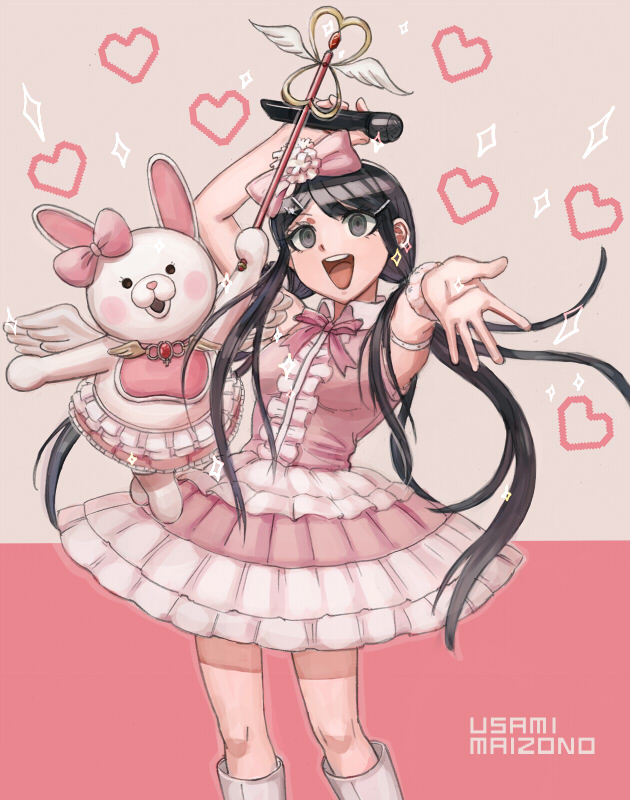 maizono sayaka and usami (danganronpa and 2 more) drawn by pall