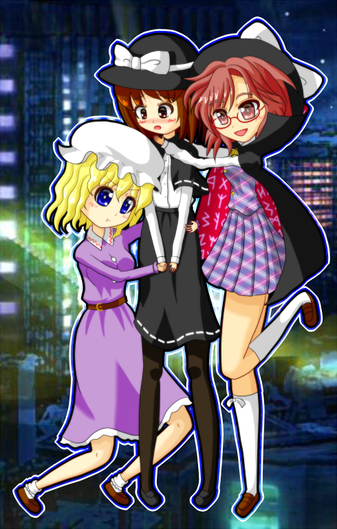usami renko, maribel hearn, and usami sumireko (touhou and 1 more) drawn by seiun