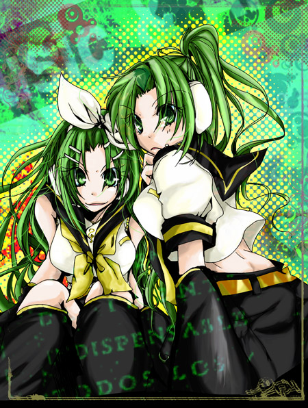 kagamine rin, kagamine len, sonozaki mion, and sonozaki shion (vocaloid and 1 more) drawn by doku116