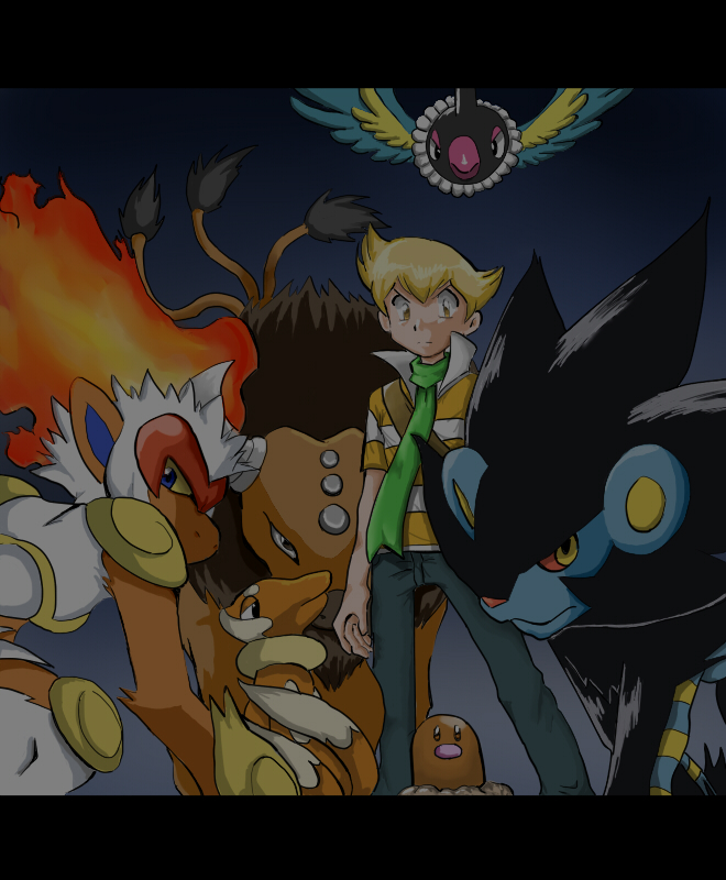 barry, luxray, diglett, infernape, buizel, and 2 more (pokemon and 1 more) drawn by vy_(utk)