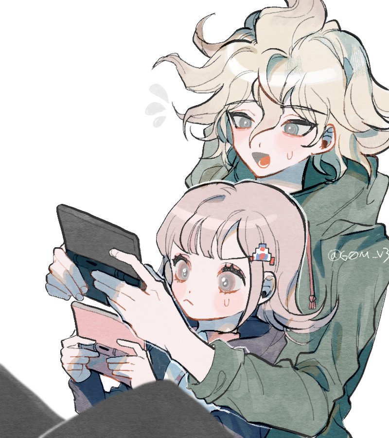 nanami chiaki and komaeda nagito (danganronpa and 3 more) drawn by g0m_0
