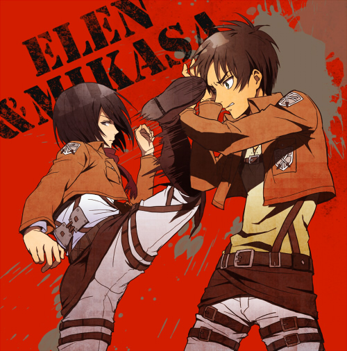 mikasa ackerman and eren yeager (shingeki no kyojin) drawn by honey00
