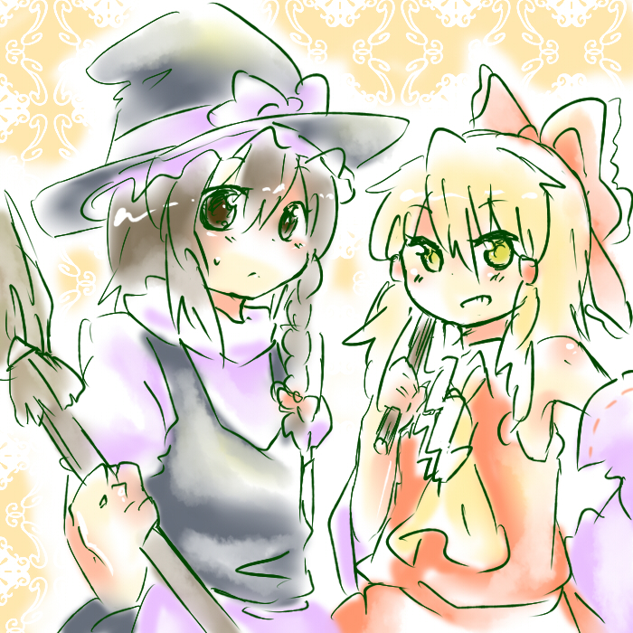 hakurei reimu and kirisame marisa (touhou) drawn by soiri_(us)