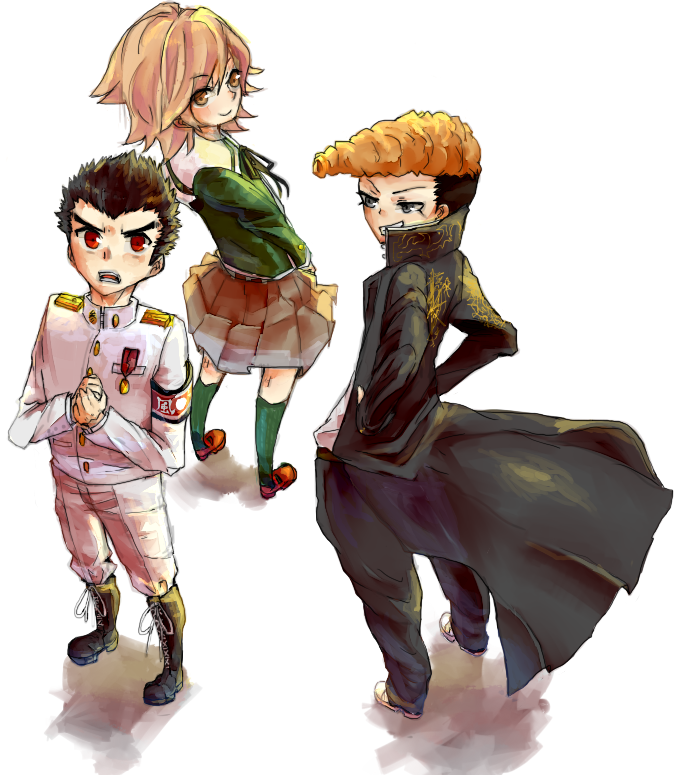fujisaki chihiro, ishimaru kiyotaka, and owada mondo (danganronpa and 1 more) drawn by det_(kaedb)