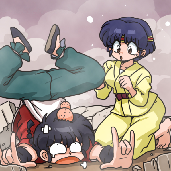 tendou akane and saotome ranma (ranma 1/2) drawn by wanta_(futoshi)