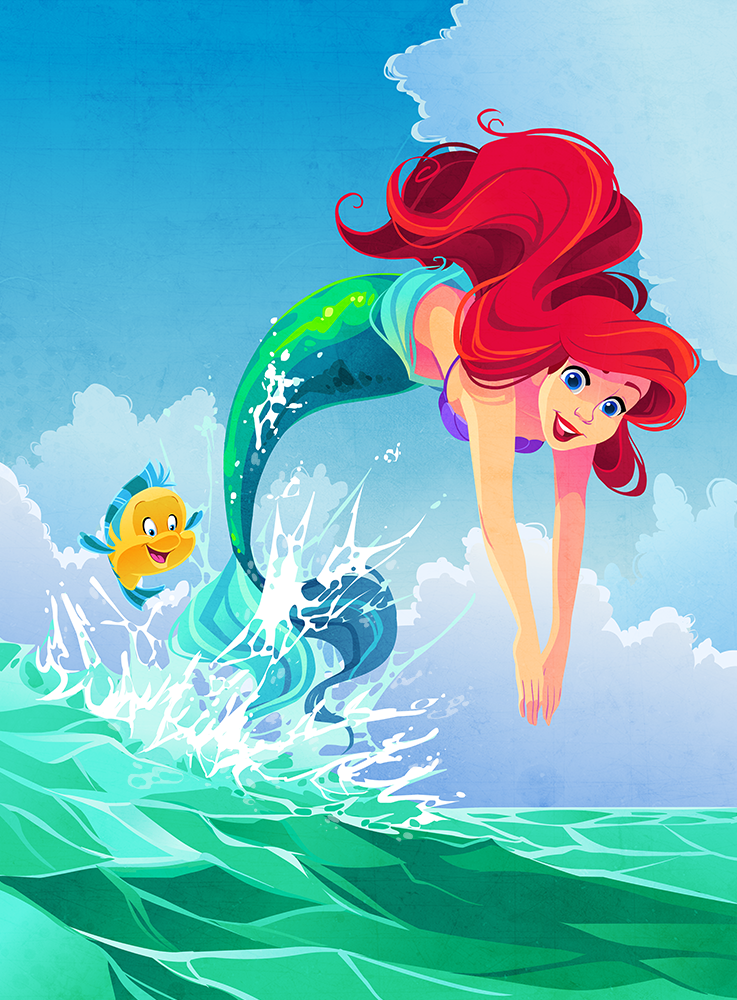 ariel and flounder (the little mermaid) drawn by kuitsuku