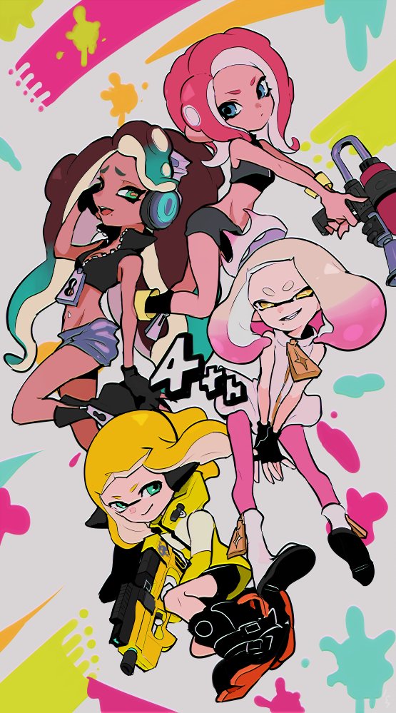 inkling player character, inkling girl, octoling player character, octoling girl, agent 8, and 3 more (splatoon and 2 more) drawn by imaikuy0