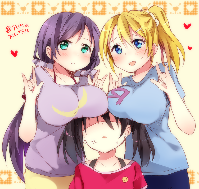 tojo nozomi, yazawa nico, and ayase eli (love live! and 1 more) drawn by matsusaka_gyuu