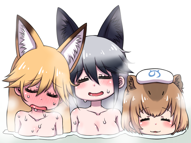 silver fox, ezo red fox, and capybara (kemono friends) drawn by hanya_(hanya_yashiki)