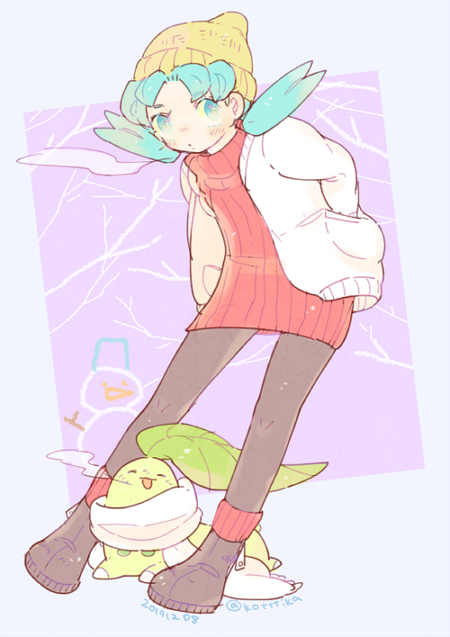 kris and chikorita (pokemon and 1 more) drawn by katiko