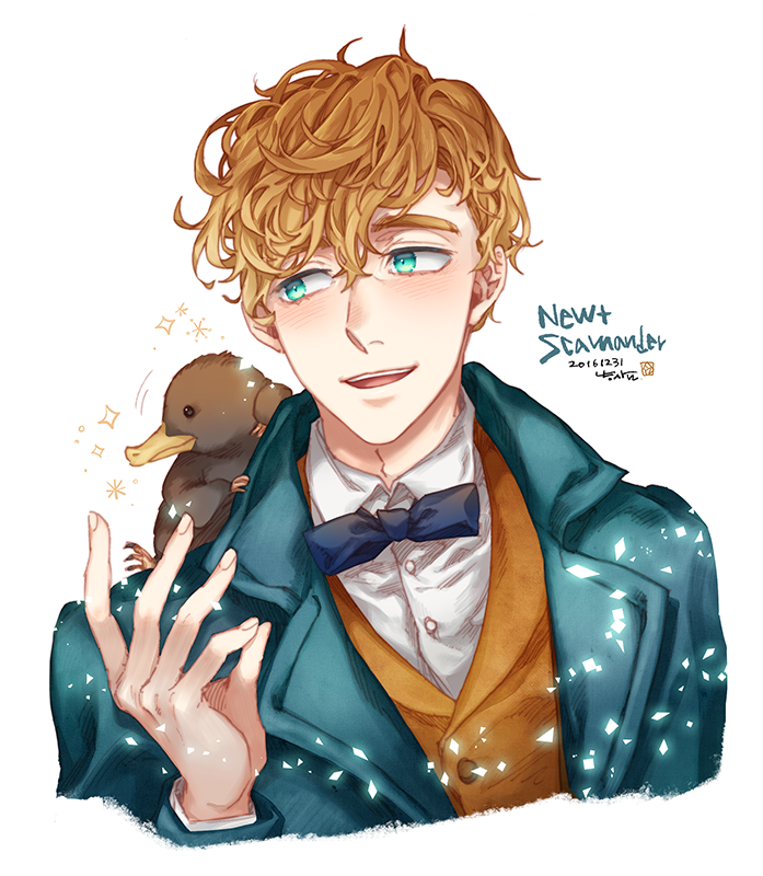 newt scamander and niffler (wizarding world and 1 more) drawn by nyangsam