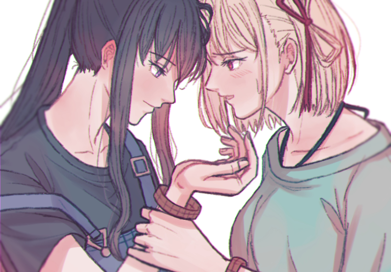 nishikigi chisato and inoue takina (lycoris recoil) drawn by kumabehaso