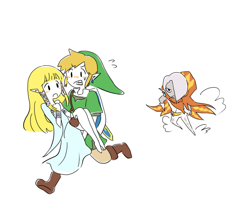 link, princess zelda, and ghirahim (the legend of zelda and 1 more) drawn by melange_kayako