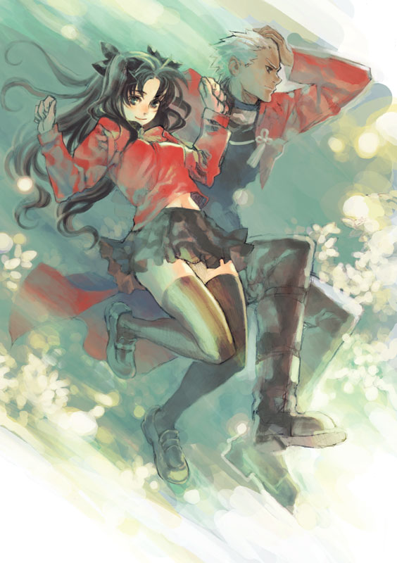 tohsaka rin and archer (fate and 1 more) drawn by fujikawa_akira