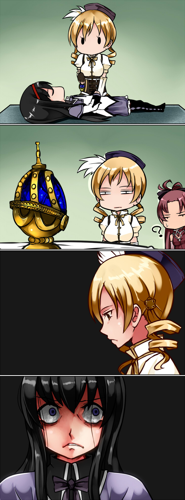 akemi homura, sakura kyoko, and tomoe mami (mahou shoujo madoka magica and 1 more) drawn by aoshima