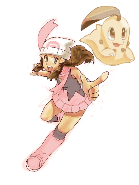 dawn and chikorita (pokemon and 1 more) drawn by kinashi