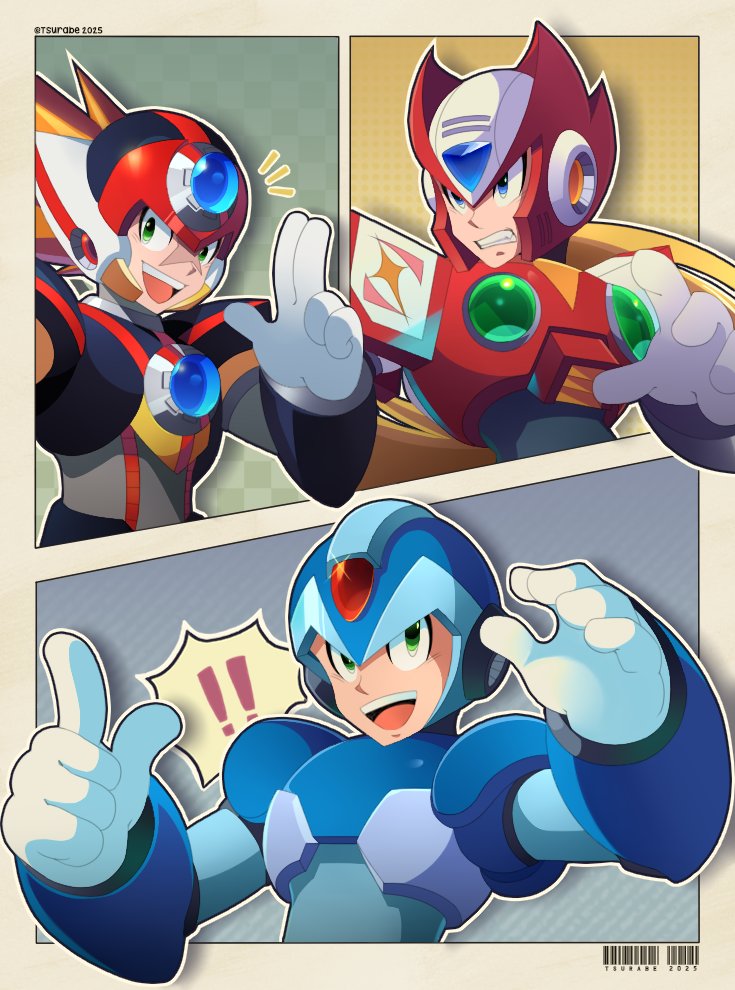 zero, x, and axl (mega man and 2 more) drawn by en_dorzer