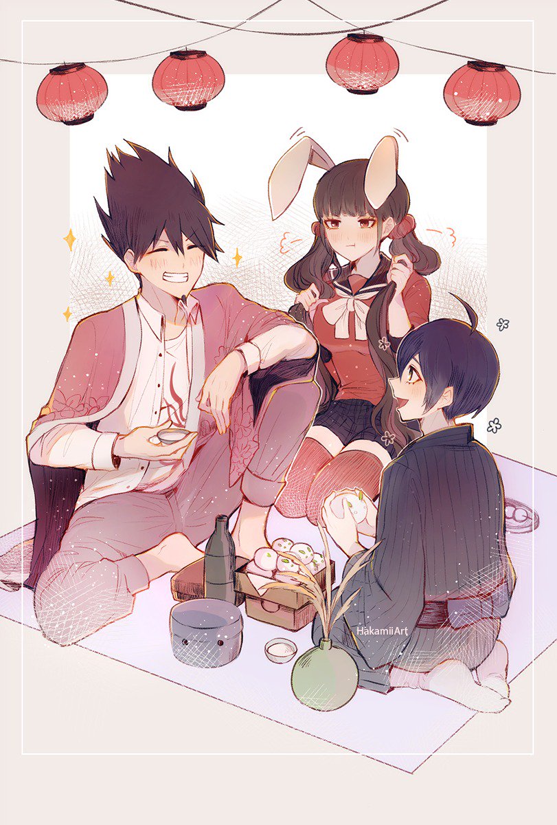 saihara shuichi, harukawa maki, and momota kaito (danganronpa and 1 more) drawn by hakamii