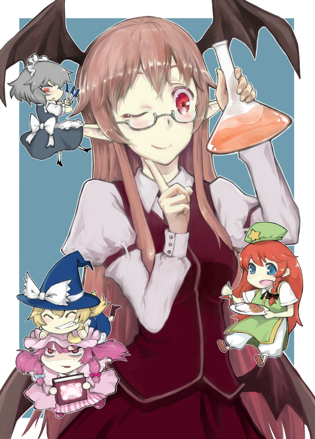 kirisame marisa, izayoi sakuya, patchouli knowledge, hong meiling, and koakuma (touhou) drawn by turnnail