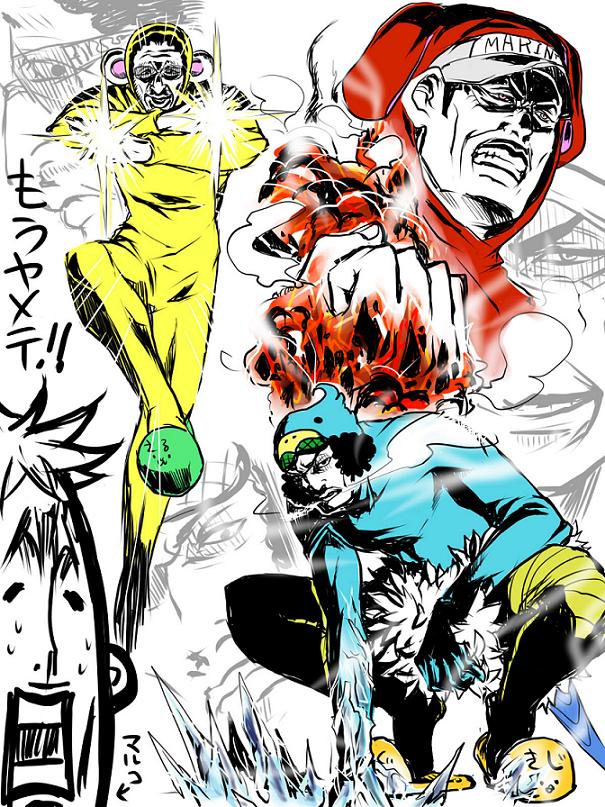 marco, kizaru, aokiji, and sakazuki (one piece) drawn by hiyoco_(pixiv755930)