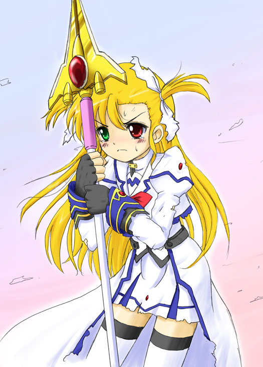 takamachi nanoha, raising heart, and vivio (lyrical nanoha and 1 more) drawn by flipper