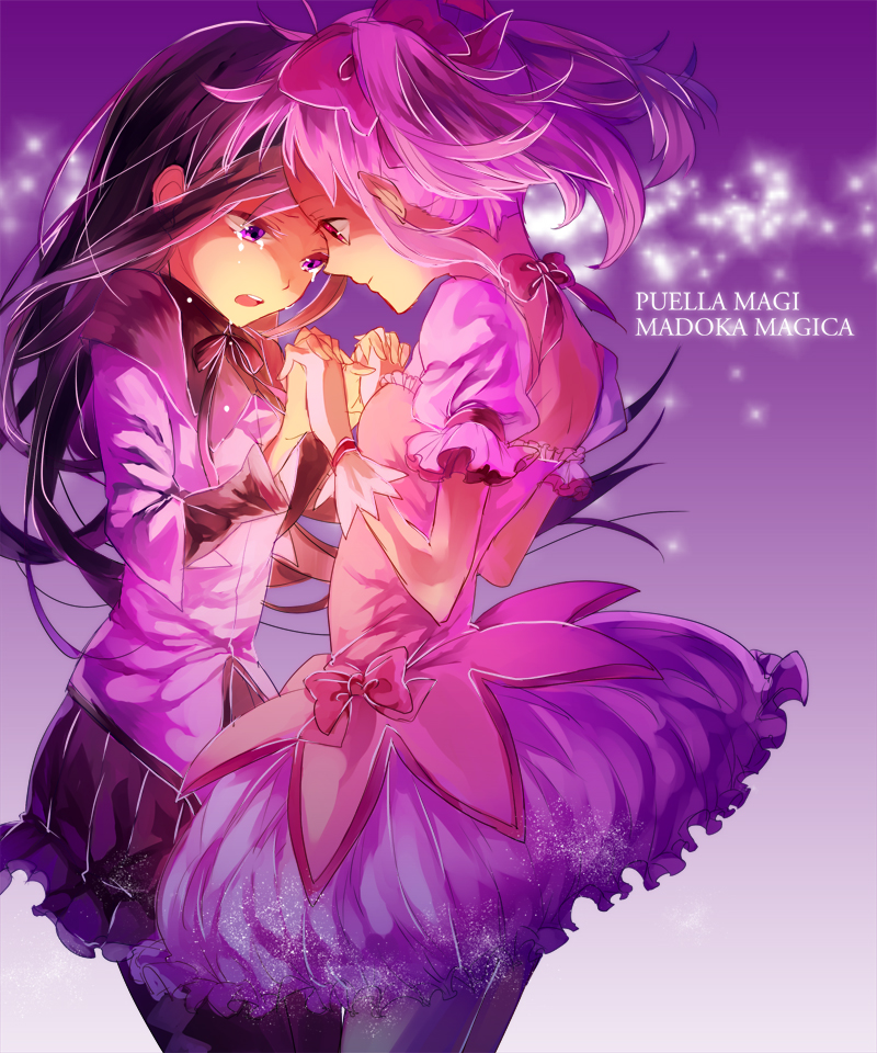 akemi homura and kaname madoka (mahou shoujo madoka magica) drawn by kuro_no_haijin