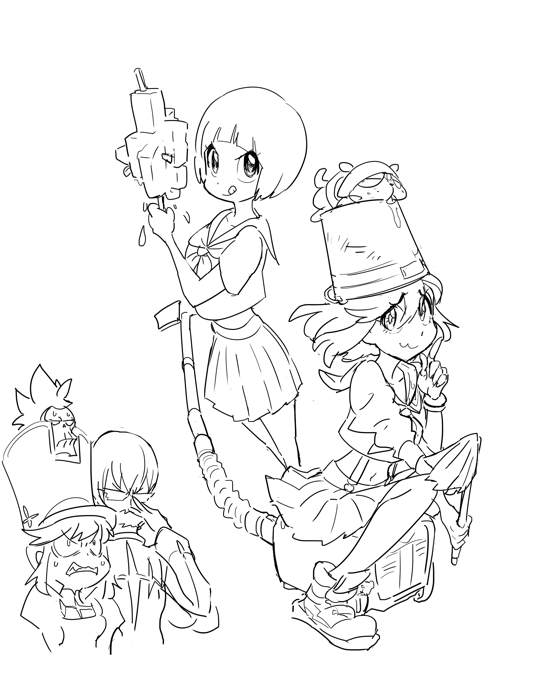 matoi ryuuko, senketsu, mankanshoku mako, jakuzure nonon, inumuta houka, and 1 more (kill la kill) drawn by gyosone