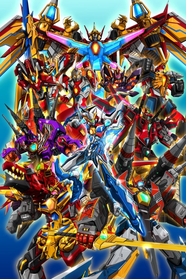 dynazenon, gridman, gridknight, gridman universe fighter, kaiser gridknight, and 5 more (gridman universe and 3 more) drawn by monmon_(monban)