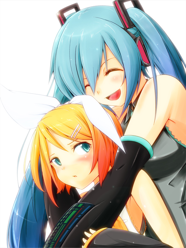 hatsune miku and kagamine rin (vocaloid) drawn by kichihachi