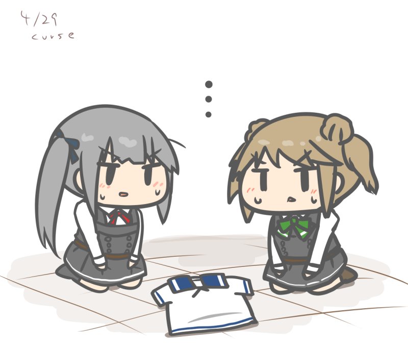kasumi, michishio, kasumi kai ni, michishio kai ni, and hiburi (kantai collection) drawn by curse_(023)