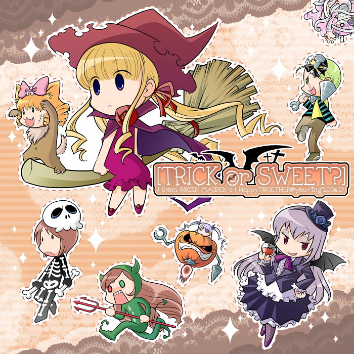 suigintou, shinku, suiseiseki, souseiseki, hinaichigo, and 3 more (rozen maiden) drawn by kitano_tomotoshi