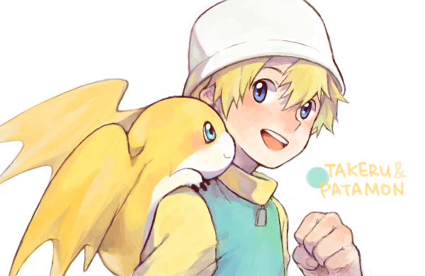 takaishi takeru and patamon (digimon and 1 more) drawn by ayame_(artist)