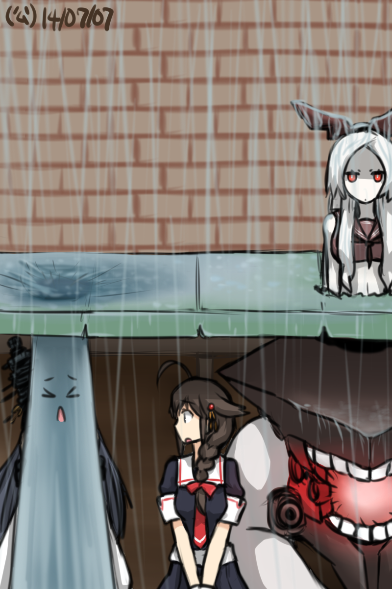 shigure, fusou, and armored aircraft carrier oni (kantai collection) drawn by hamu_koutarou
