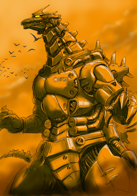 mechagodzilla and kiryu (godzilla and 1 more) drawn by nishikawa_shinji