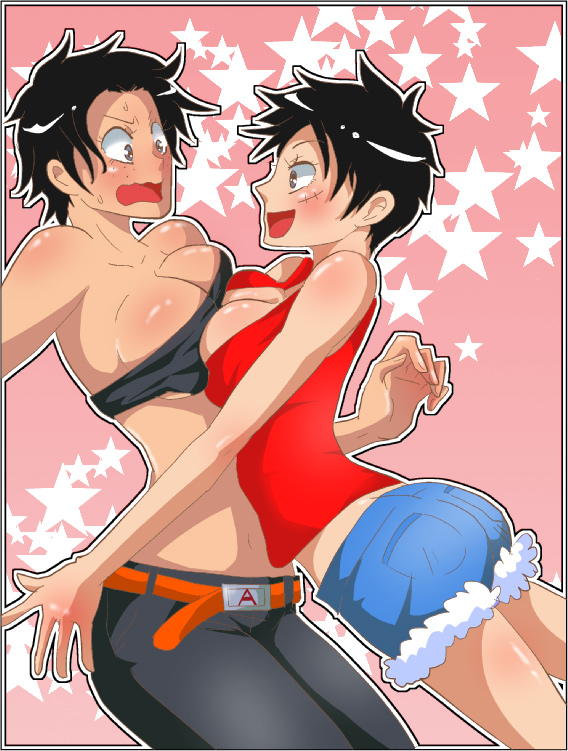 luffyko and portgas d. anne (one piece) drawn by minsara