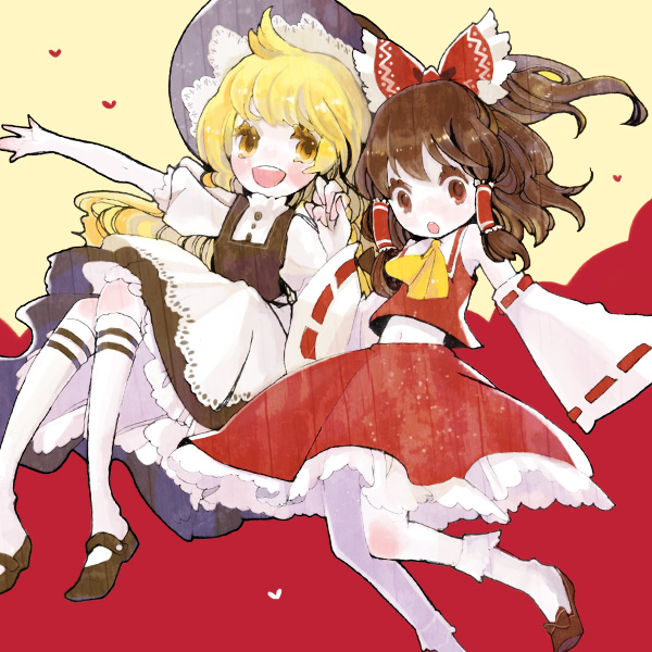 hakurei reimu and kirisame marisa (touhou) drawn by kinohe