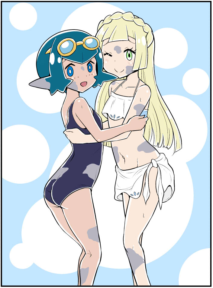 lillie and lana (pokemon and 1 more) drawn by hideyuki_i