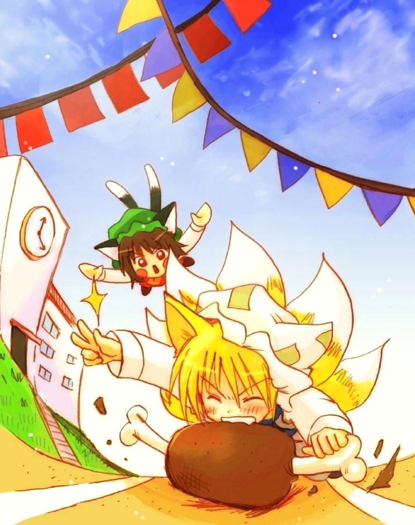 yakumo ran and chen (touhou) drawn by eijima_moko