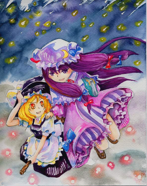 kirisame marisa and patchouli knowledge (touhou) drawn by shiroaisa