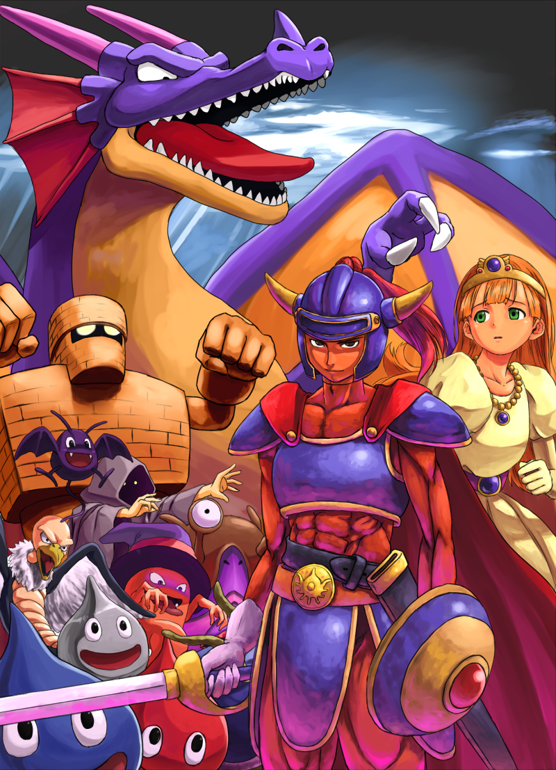 slime, hero, princess laura, dracky, metal slime, and 7 more (dragon quest and 1 more) drawn by toraneko