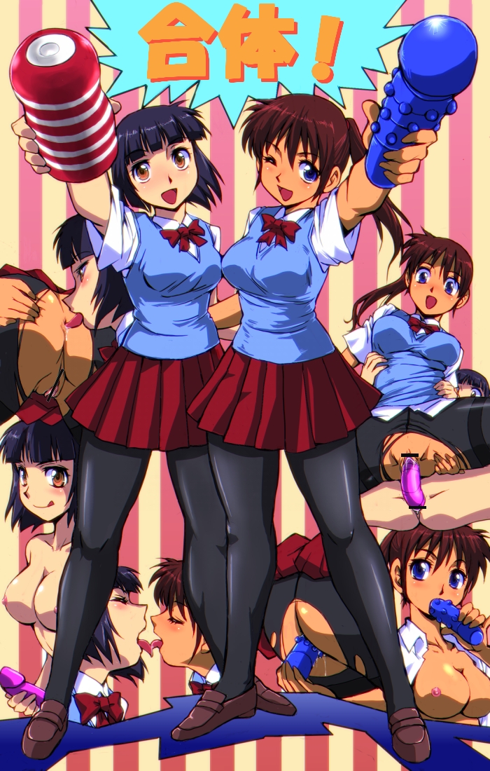 ponytail girl and blue haired girl (original and 1 more) drawn by kamisimo_90