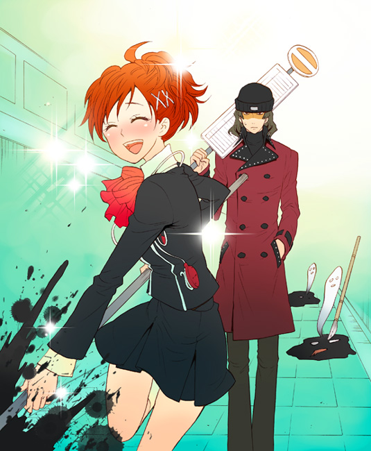 shiomi kotone and aragaki shinjirou (persona and 2 more) drawn by mitr