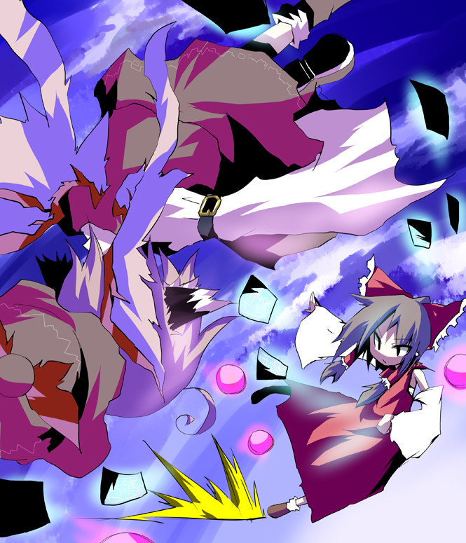 hakurei reimu and mystia lorelei (touhou) drawn by kuroneko_no_toorimichi
