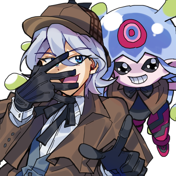 sherlock holmes, jellymon, and higashimitarai kiyoshiro (digimon and 1 more) drawn by digibibim