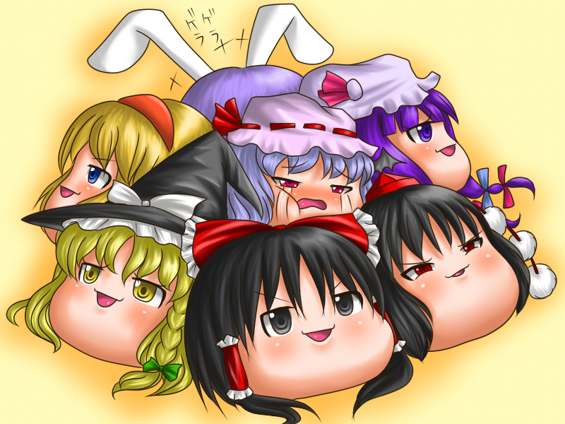 hakurei reimu, kirisame marisa, remilia scarlet, alice margatroid, patchouli knowledge, and 3 more (touhou) drawn by aosora_(mizore)