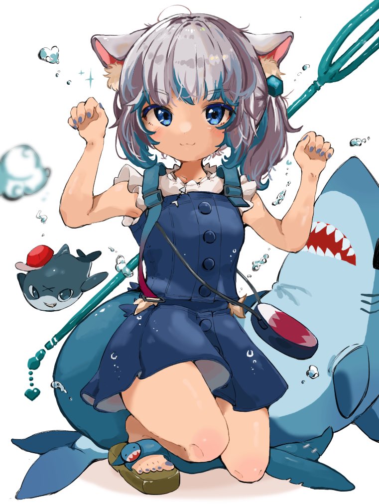 gawr gura and bloop (hololive and 1 more) drawn by chiikama_(plus67kt)