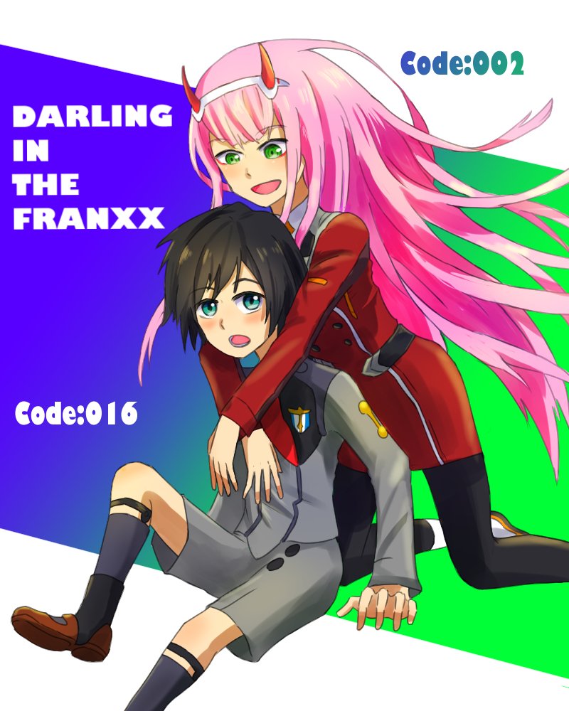 zero two and hiro (darling in the franxx) drawn by reira_maru