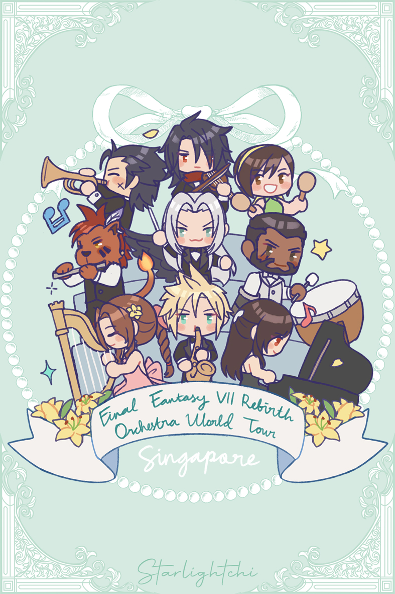 tifa lockhart, cloud strife, aerith gainsborough, sephiroth, yuffie kisaragi, and 4 more (final fantasy and 3 more) drawn by starlightchi