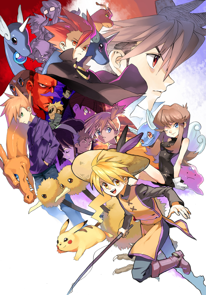 pikachu, red, misty, blue oak, charizard, and 20 more (pokemon and 1 more) drawn by kushabiria